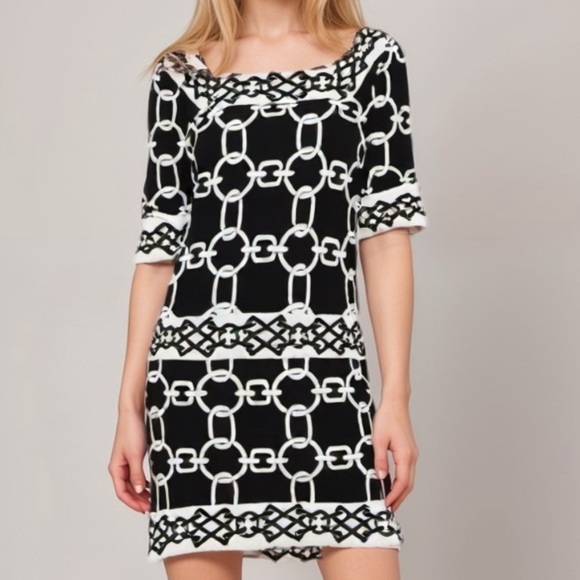 London times black white geometric retro style print sheath dress ❤️ - Picture 1 of 6